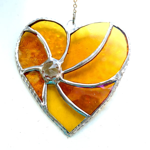 Golden Wedding Heart Swirl Stained Glass Suncatcher Handmade Gold  Anniversary