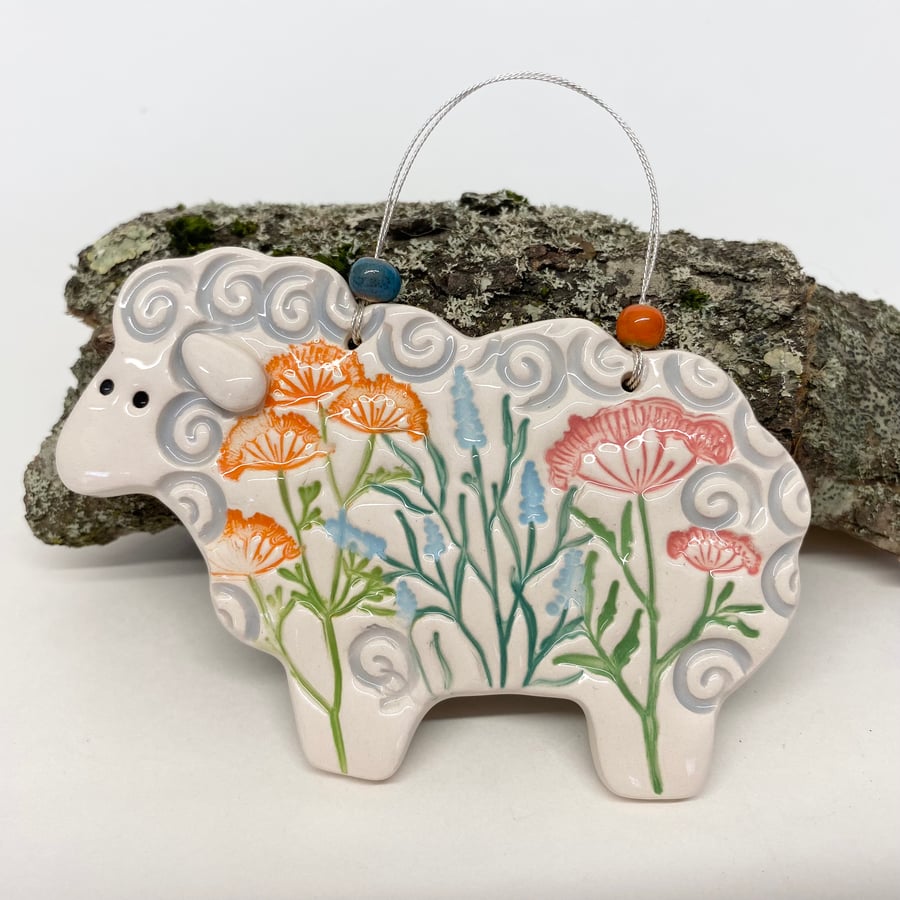 Ceramic sheep hanging decoration floral
