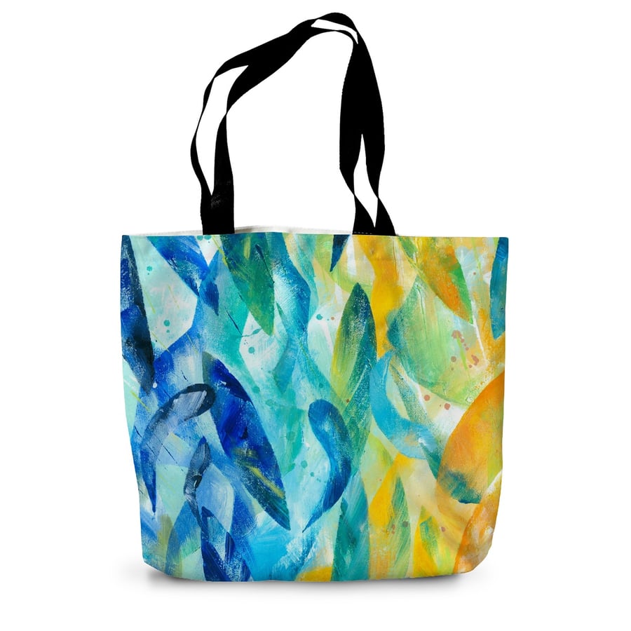 Colourful Art Tote Bag in a Blue and Yellow Abstract Design, Includes Postage