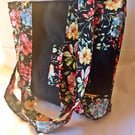 Patchwork Shoulder Bag, Black Floral Print , Eco Friendly Reusable Cotton Bag