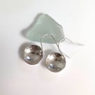 Round Domed Textured Sterling Silver Drop Earrings