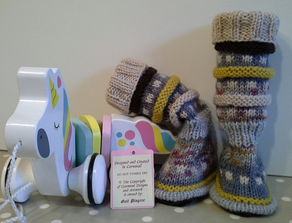 Baby Boy's Hand Knitted Bootie style Long socks  6-12 months size