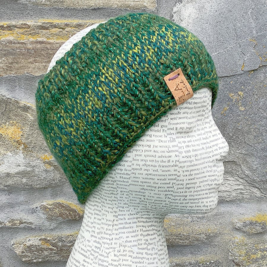 Sparkling Headband. Hand Knitted Headband. Neck Warmer. Scarf. Green Neck Warmer