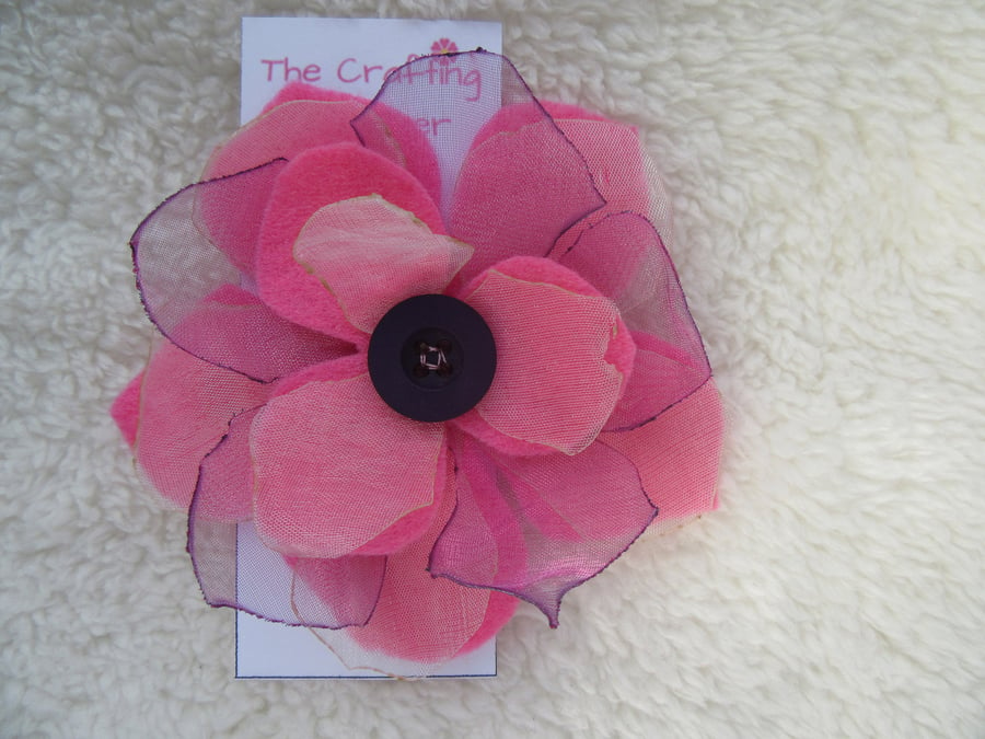 Pink flower hair clip