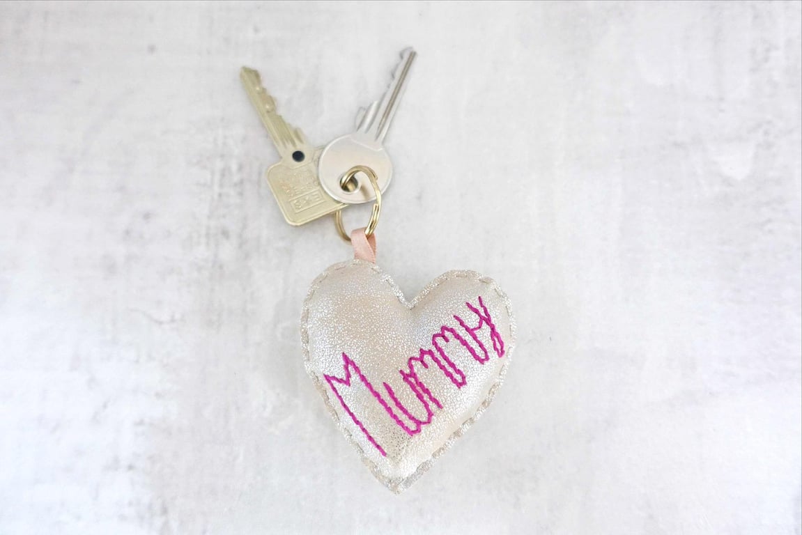 Mummy Heart Hand Stitched Keyring