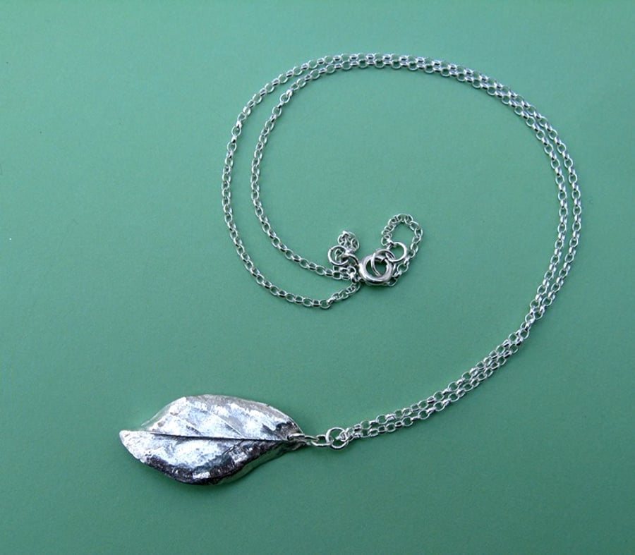 Fine silver and sterling silver leaf necklace