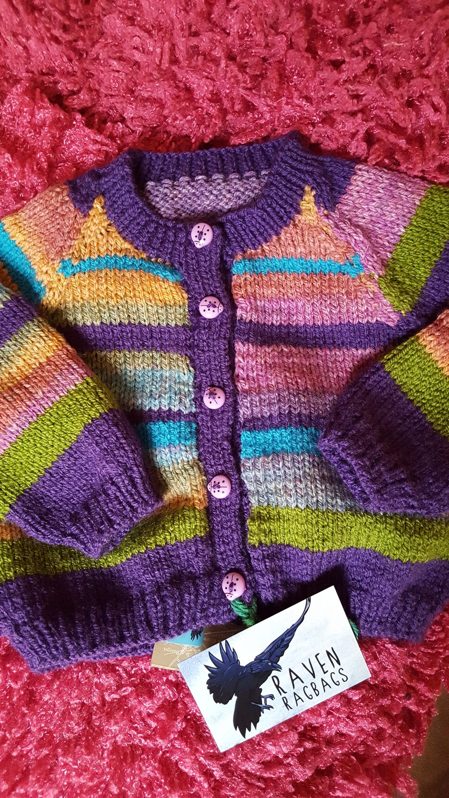 Purple striped baby cardigan