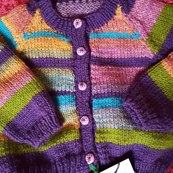 Purple striped baby cardigan