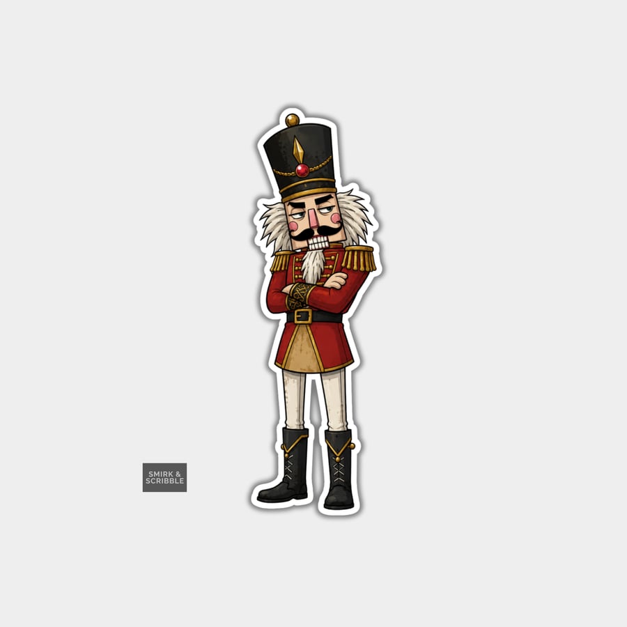 Image of Unique Funny Christmas Sticker Xmas Decal For Adults - Cute Grumpy Nutcracker