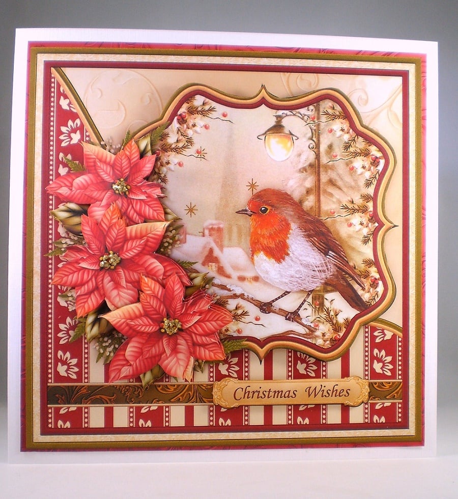 3D, decoupage Robin Christmas Card, Large,personalised