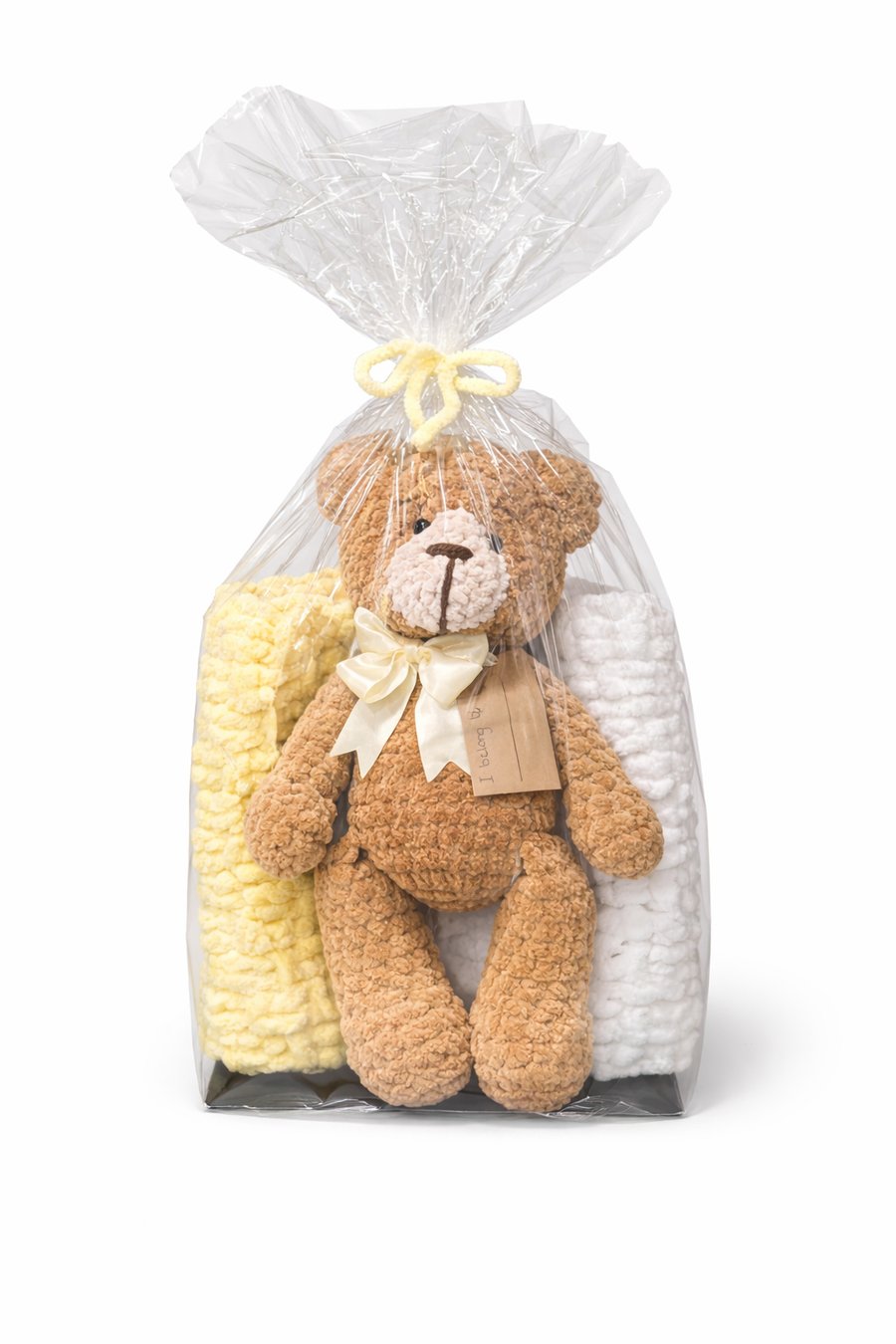 Biscuit the Bear Gift Set, Hand Crocheted Teddy Bear & Blanket,  Gift Wrapped 