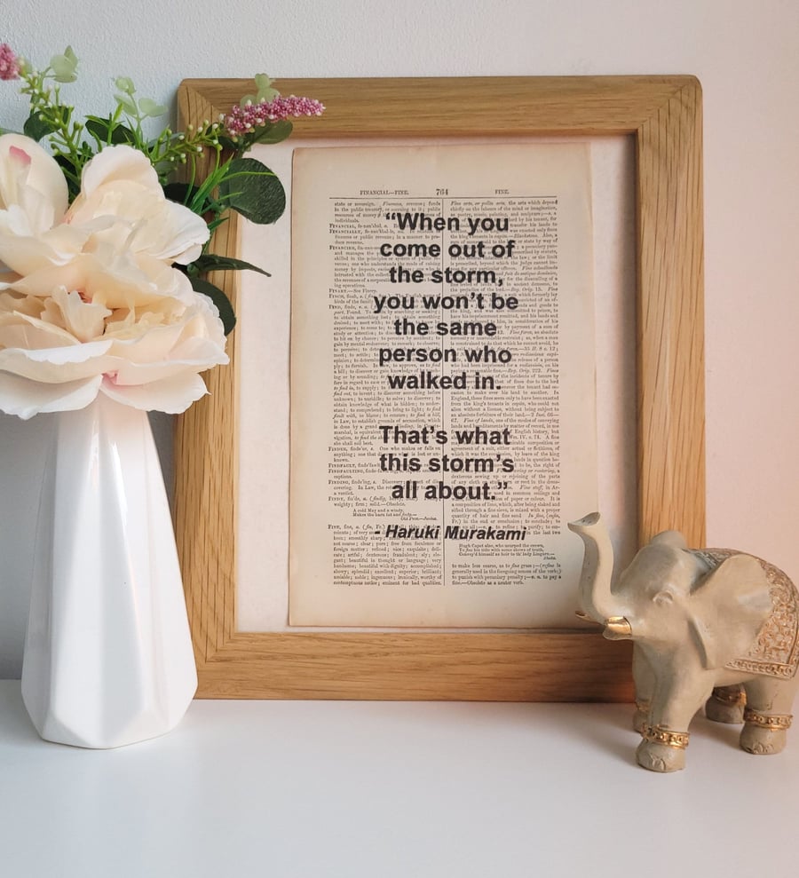 Unframed 1800s Dictionary Page Quote Print - "Storm" Haruki Murakami -Print Only