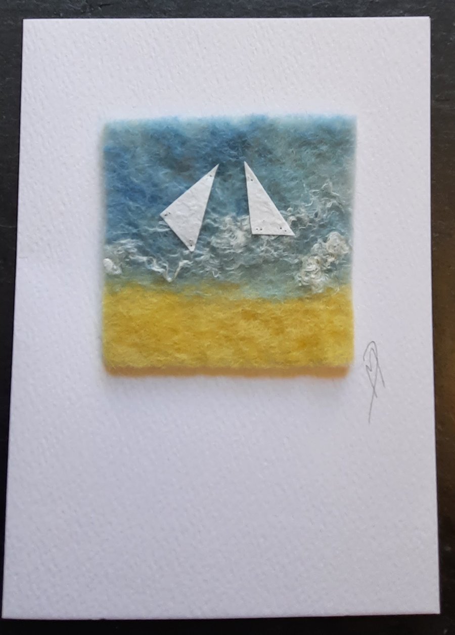 'Out on the Bay' Felted Scene Blank Greeting Card 