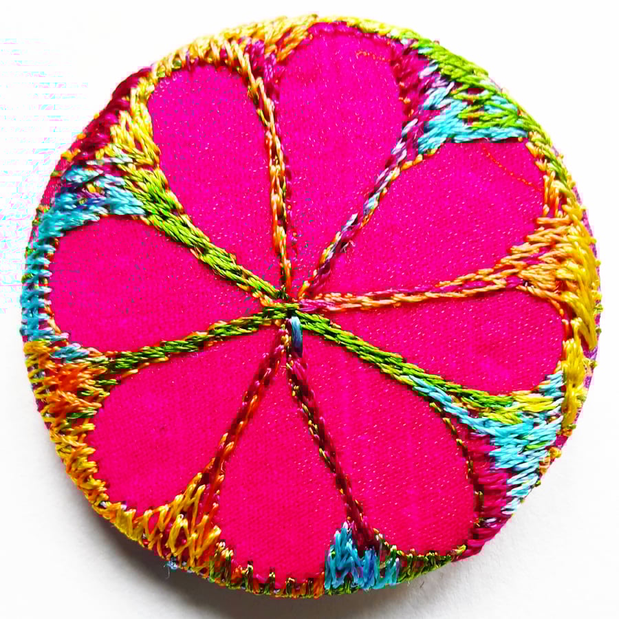 45mm Multicoloured Flower Textile Badge 