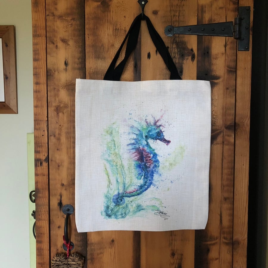 Seahorse Tote Bag, Wildlife Art Print Bag, Choice of 2 Heavy Duty Thick Quality 