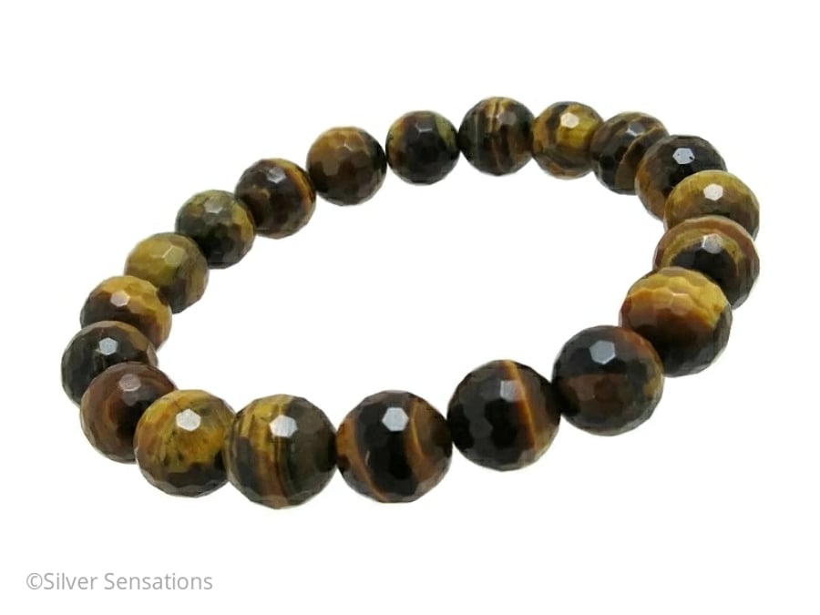 Gleaming Faceted Brown & Yellow Tiger's Eye Chunky Hand Crafted Bracelet
