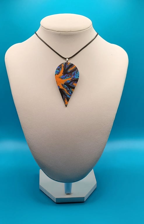 Polymer clay pendant - unique handmade necklace - teardrop costume jewellery