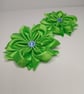 Cute Green Flower Hair Bun, Crystal Centre Satin Bows, Birthday Gift for Girl - Image 10