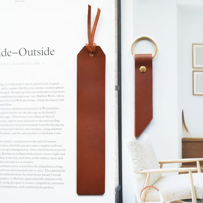 Leather Keyring Bookmark Set Handmade in Cornwall Veg-tanned Italian Leather