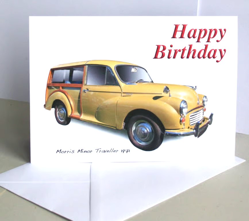 Morris Minor Traveller 1971 Yellow - Birthday, Anniversary, Retirement or Plain