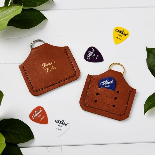 Tan Plectrum holder keyring- Personalised gift