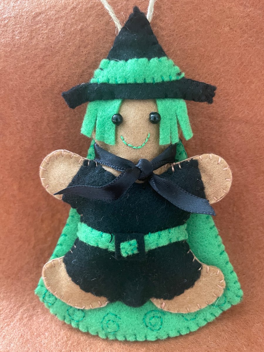 Felt Gingerbread Halloween Witch hanging decoration 