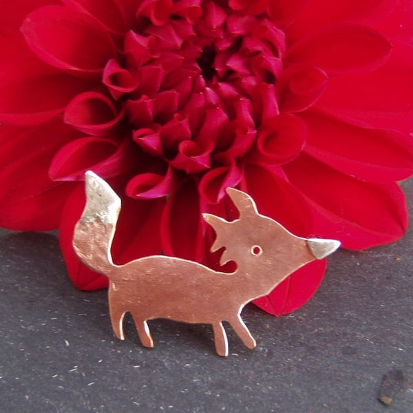 Fox brooch in copper and sterling silver