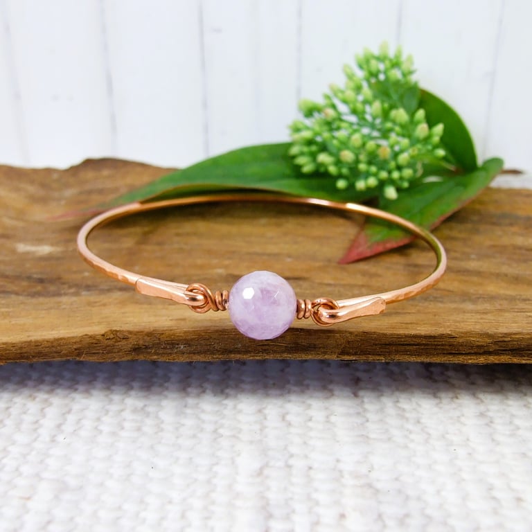 Bangle, Copper and Amethyst Bracelet. Size 21cms