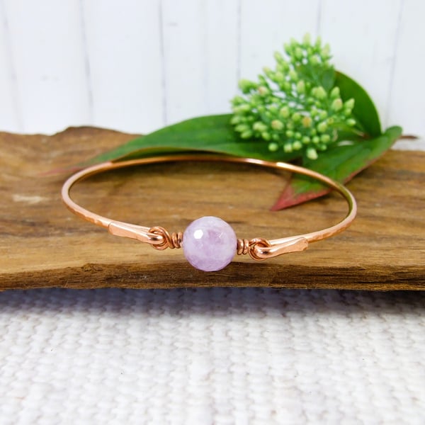 Bangle, Copper and Amethyst Bracelet. Size 21cms