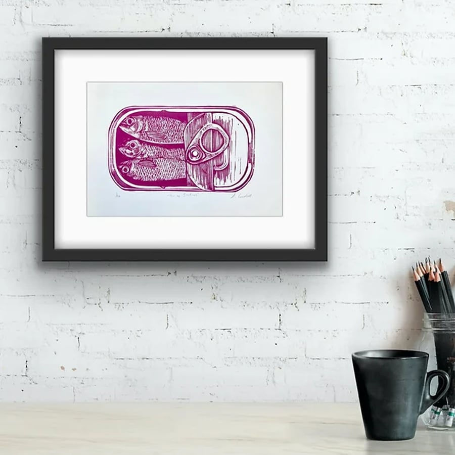 Tin of Sardines - Original Linocut Print