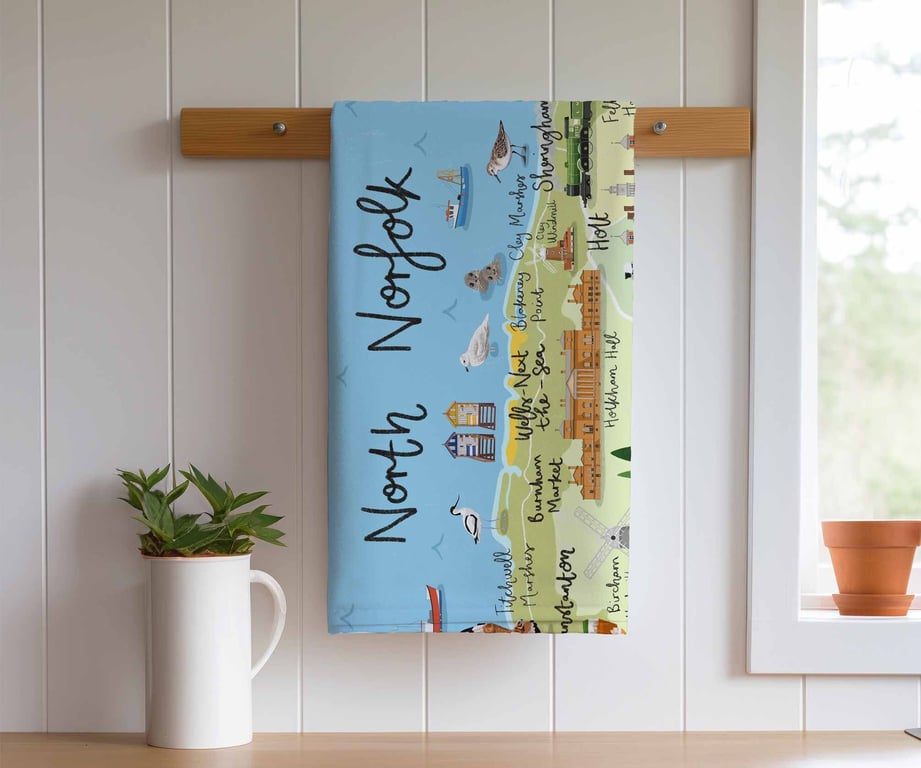 North Norfolk Map Tea Towel 100% Cotton Homeware and Kitchen Gifts