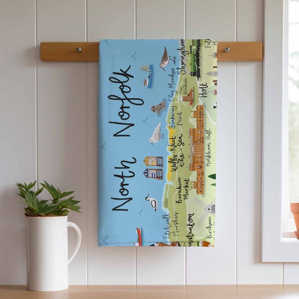North Norfolk Map Tea Towel 100% Cotton Homeware and Kitchen Gifts