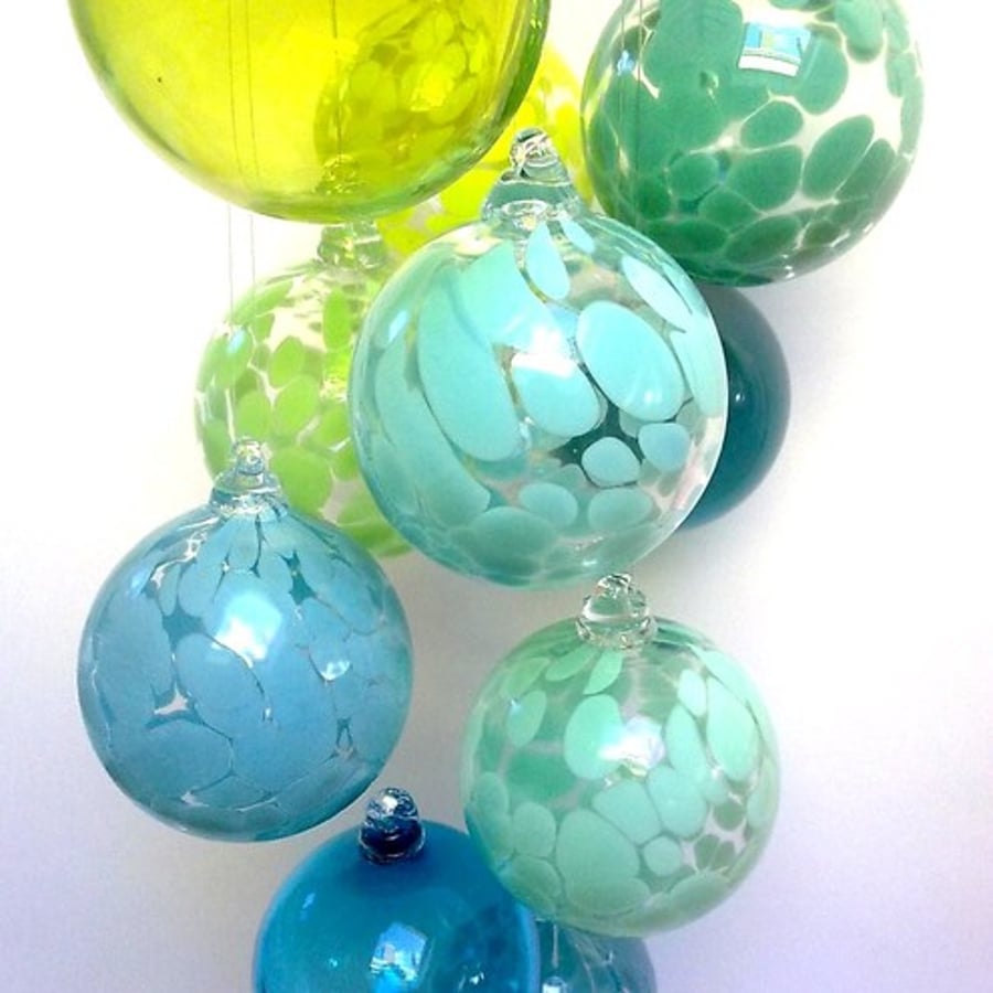 Hand Blown Glass Bauble, Christmas Ornament, Sargasso Green