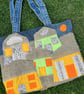 Village scene tote bag - Appliqué style - Upcycled  - Image 2