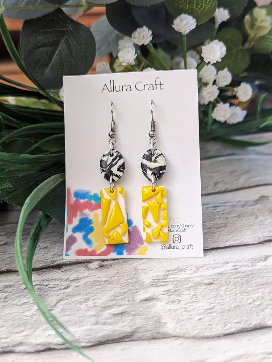 Yellow Mosaic 'n' Black & White Marble Earrings 