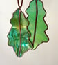 Green stained glass oak leaf - summer woodland decoration 