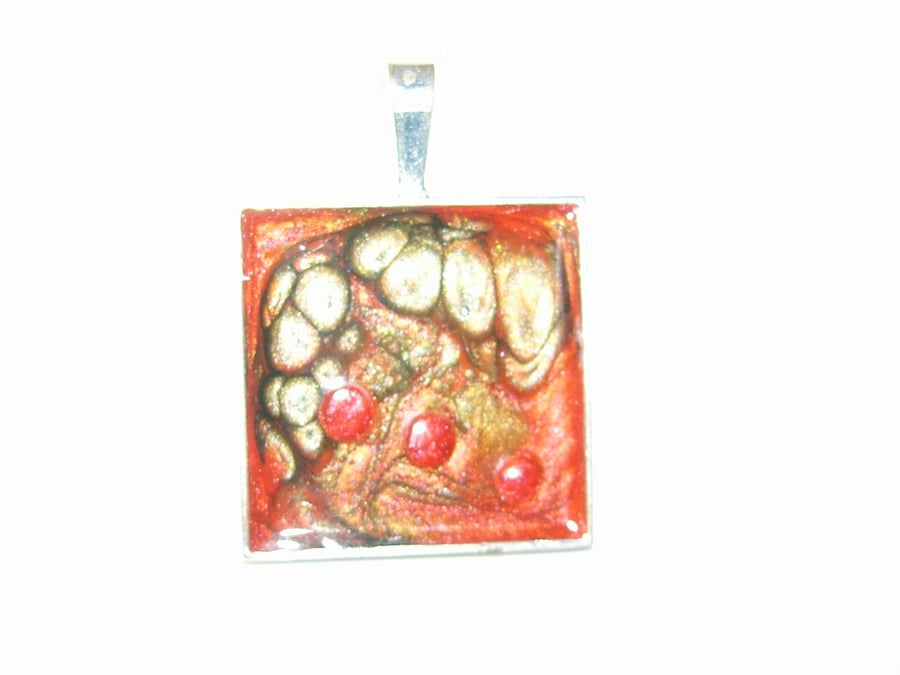 Unique  Square Pendant Orange & Green FREE UK post