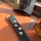 Keyring Black leather and gold and silver metal studs