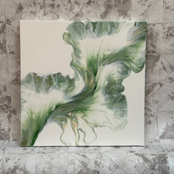 Green Fluid Art Abstract Painting - Original Contemporary Canvas Art