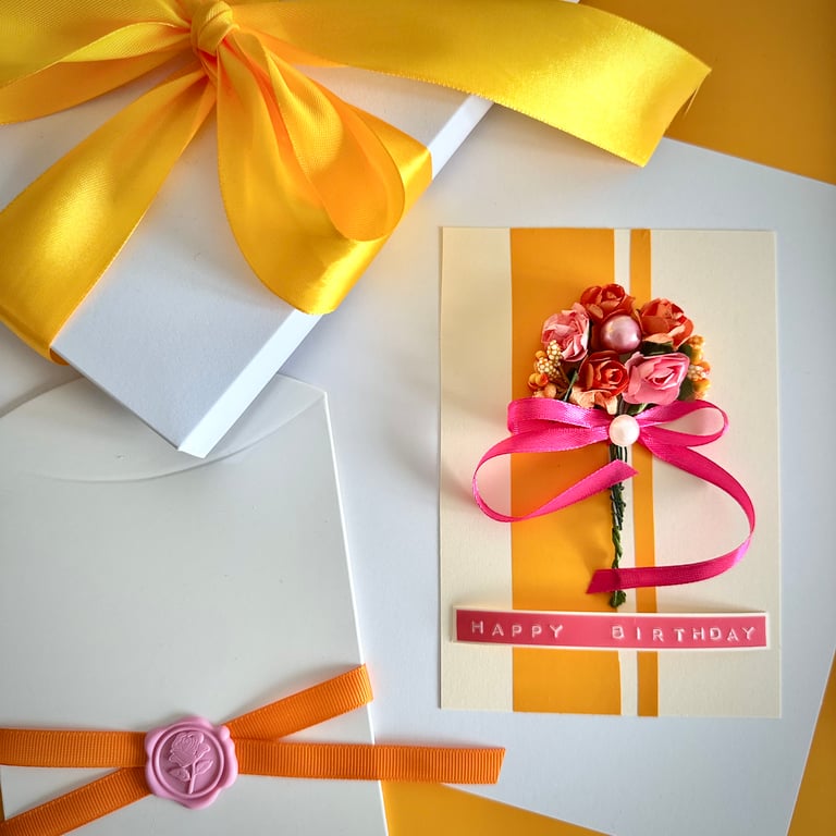 Yellow floral birthday card for her retro style keepsake gift for mum