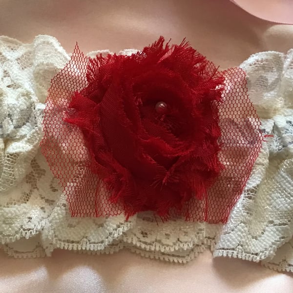 SALE! ELAINA Ivory and Red  Wedding Garter