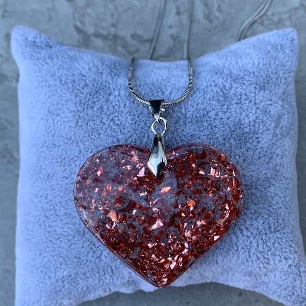 Heart Pendant - Resin - Copper Leaf