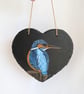 Kingfisher Painting on Hanging Slate Heart - Image 3