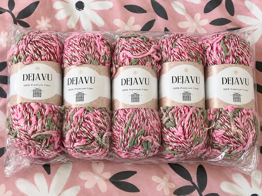 Dejavu Pink Green Cream Multicoloured Yarn Bundle 500g Knitting Crochet