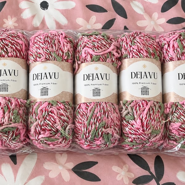Dejavu Pink Green Cream Multicoloured Yarn Bundle 500g Knitting Crochet