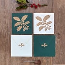 Gold and Green Holly Original Lino Cut Christmas Cards 