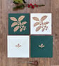 Gold and Green Holly Original Lino Cut Christmas Cards 