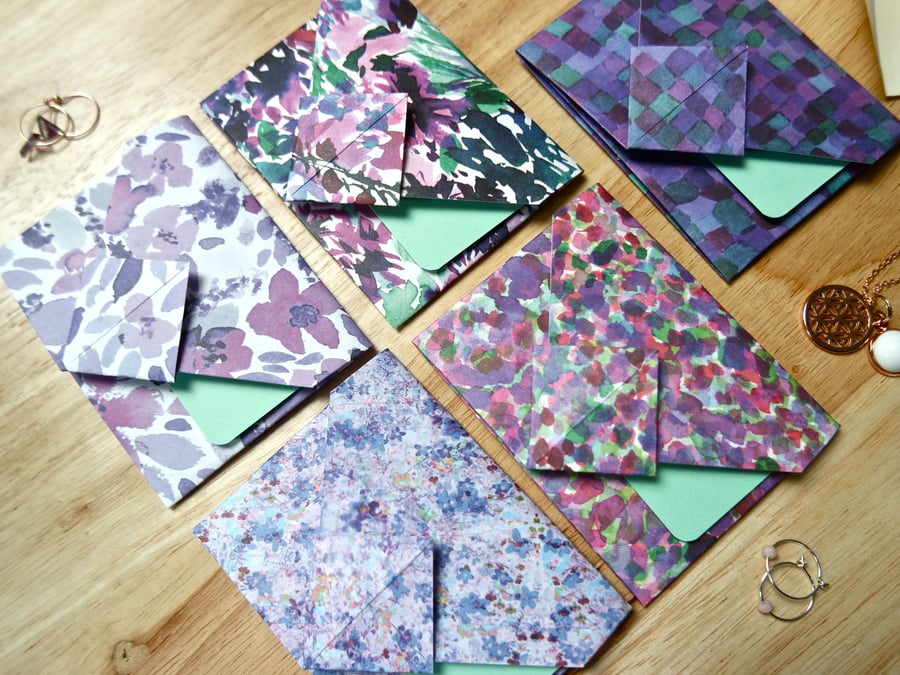 Origami Envelope Set 5 - Abstract flowers in summer purples, blues and greens