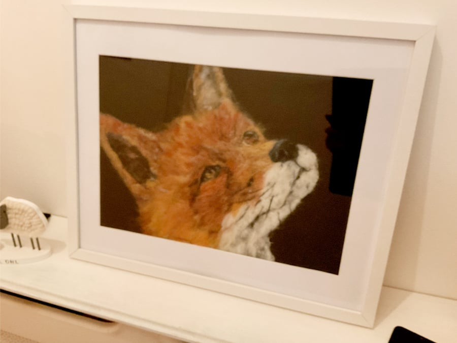 Needle Felted wool flat painting of Mr Fox