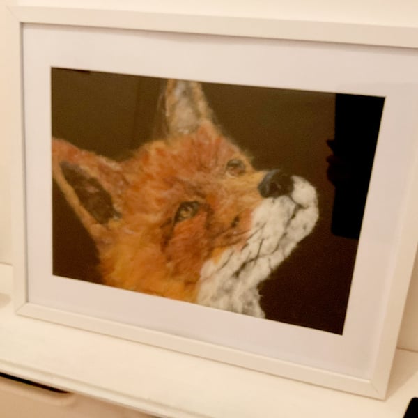 Needle Felted wool flat painting of Mr Fox